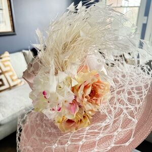 Elegant Pink Floral Hat with White Accents